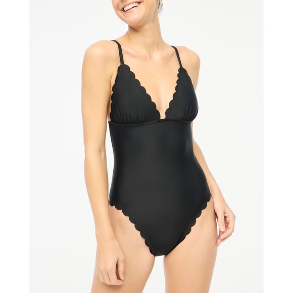 J.Crew Factory Scalloped One-Piece Swimsuit Women's Small Black NWT - Picture 1 of 11